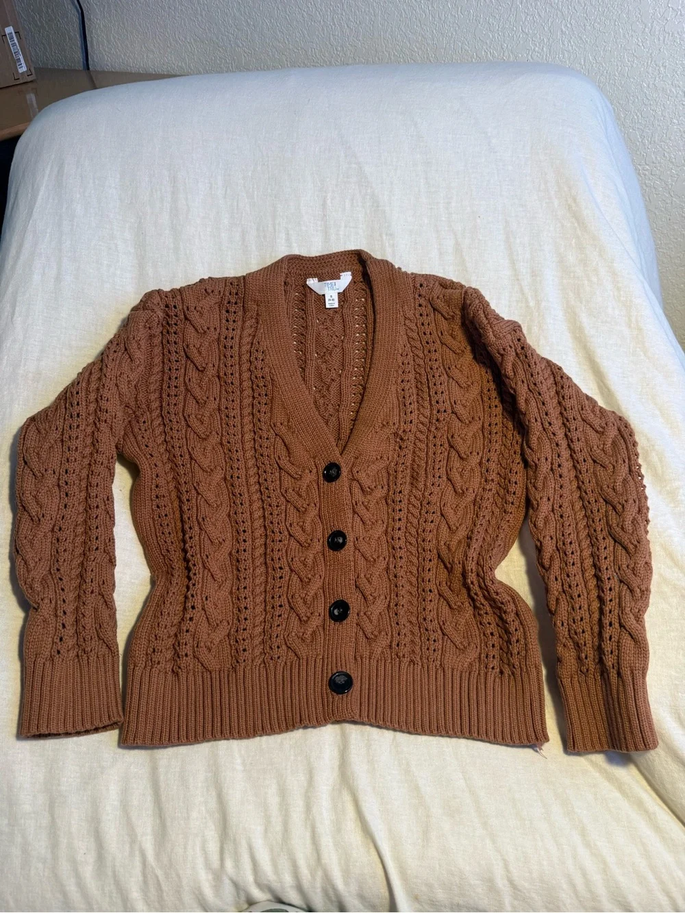Chunky Cable-Knit Button Cardigan - Terracotta Brown - Picture 2 of 4